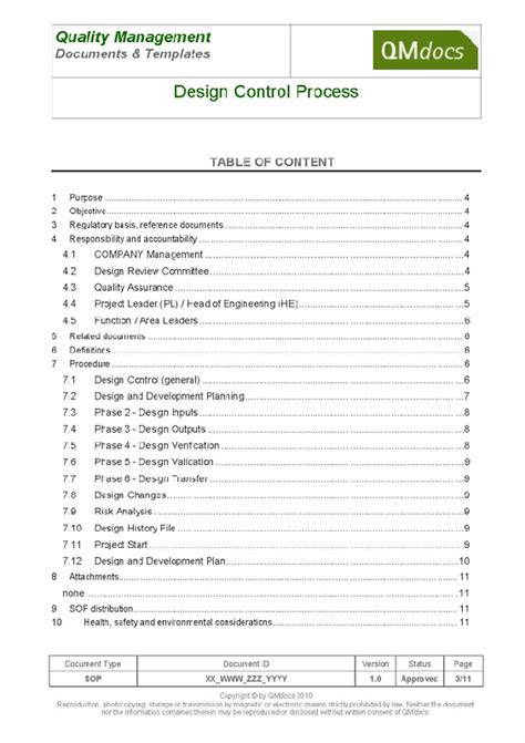 Medical Device Design Control Sop