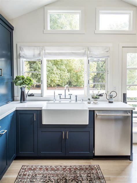 Soften things up with a matt, duck egg blue kitchen. Navy Kitchen Cabinets Go Well with White Counters, But ...