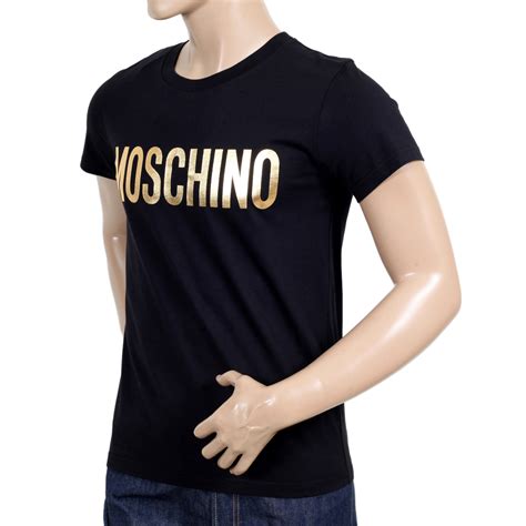 Gold Logo Printed Tshirt In Black By Moschino At Togged