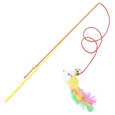 31cm Fishing Pole Shape Pet Cat Teaser Toy With Bell Random Color In