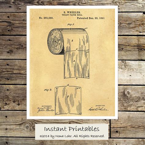 Vintage Toilet Paper Patent Print Old Wall Decor Digital Wall