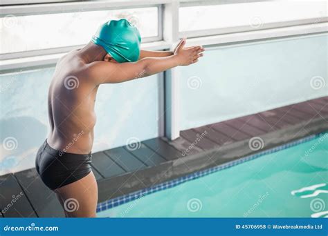 Cute Little Boy Ready To Dive In The Pool Stock Photo Image Of Ready