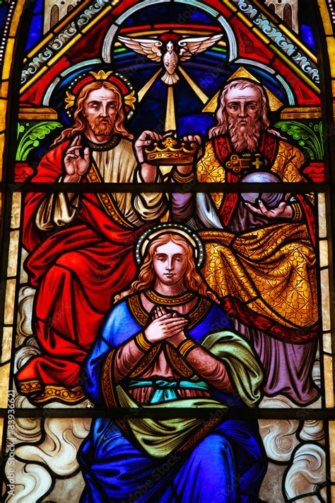 Holy Trinity And Maria Stained Glass Church Window Stock Photo Adobe