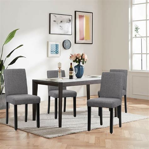 New Set Of 4 Grey Elegant Design Modern Fabric Upholstered Dining