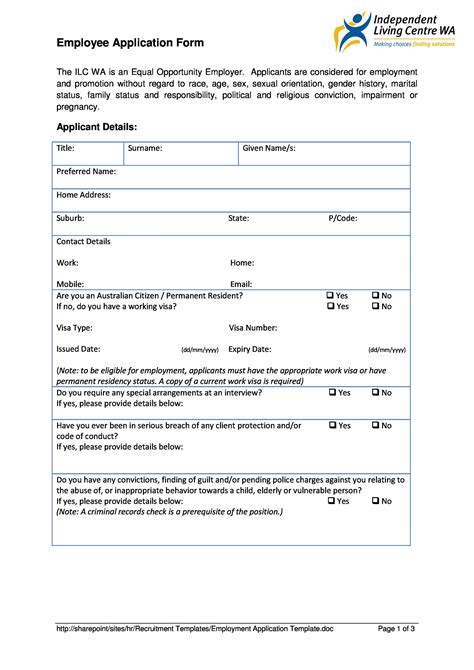 50 Free Employment Job Application Form Templates Printable