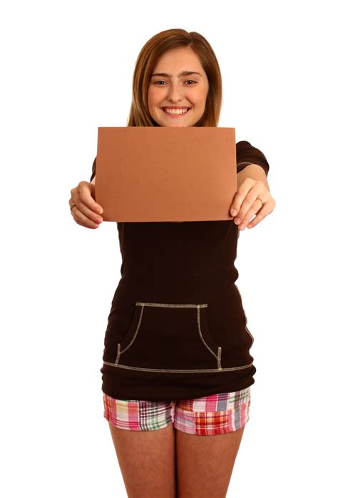 Free Photo A Cute Young Girl Holding A Blank Sign Beautiful Blank