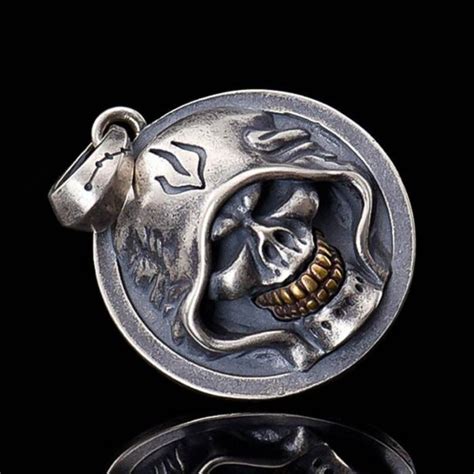 Sterling Silver Grim Reaper Skull Disc Pendant Necklace Vvv Jewelry