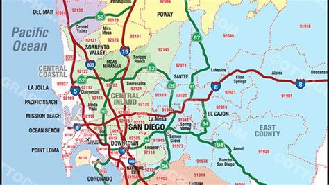 San Diego County Zip Code Map Full Zip Codes Colorized Otto Maps