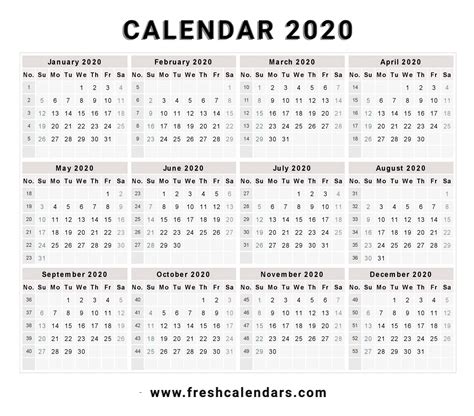 Printable 2020 Calendar