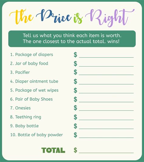Free Printable Price Is Right Baby Shower Game