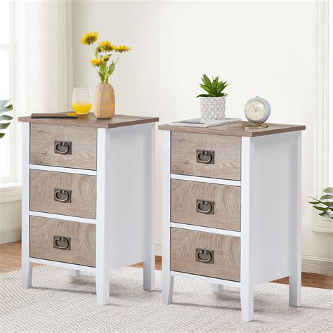 Vecelo Set Of 2 Nightstand With 3 Drawer End Side Table For Living