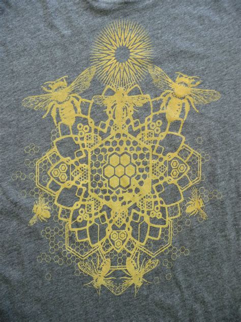 Bee Mandala Printed In Honey Yellow On A Womens Medium Gray Etsy