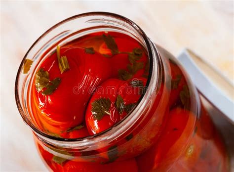 Pickled Tomatoes In Glass Jar Stock Photo Image Of Preserves Meal
