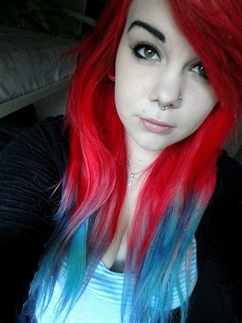 If i dye over it with blue what color will it be? Red blue dip dyed hair | Haarfarben, Erstaunliche frisuren ...