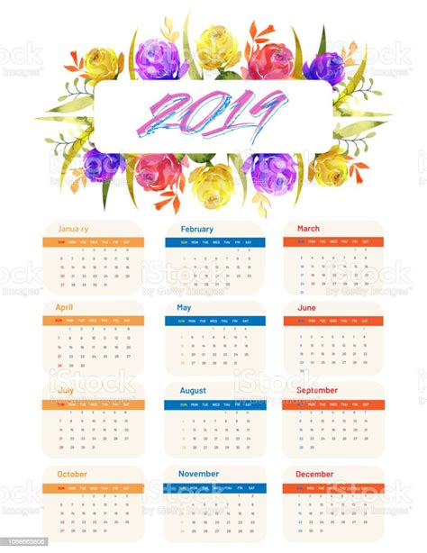 Creative Text 2019 Decorated With Rose Flowers Wall Calendar Design