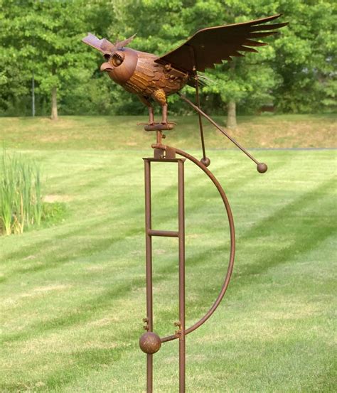 Zaer Ltd Large Rocking Owl Garden Stake With Flapping Wings Wgl 1 S