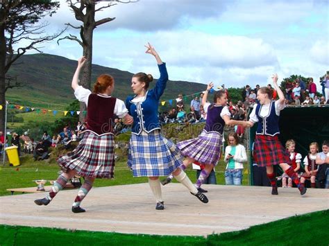 Highland Games Four Girls Performing In The Highland Dancing Competition During Sponsored