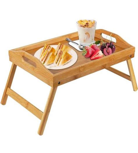 Bamboo Bed Tray Table With Foldable Legs Breakfast Tray For Sofa Bed Eating Working Used As