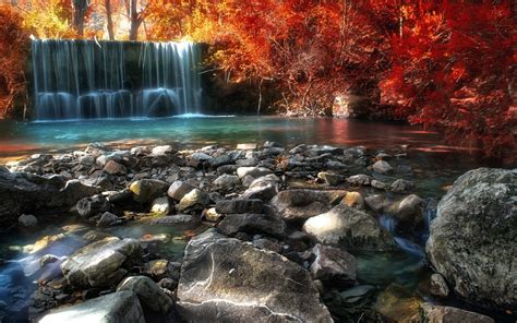 Landscape Fall Forest River Waterfall Trees Wallpaper Coolwallpapersme