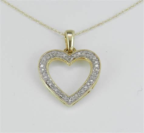 Diamond Heart Pendant Necklace Yellow Gold Chain 18 Wedding T
