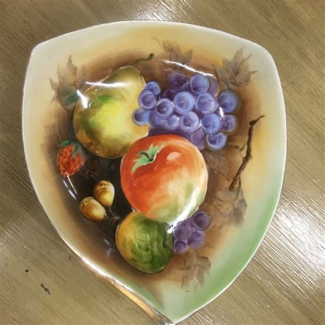 Vintage Porcelain Hand Painted Bowl Fruit Motif Thanksgiving Etsy