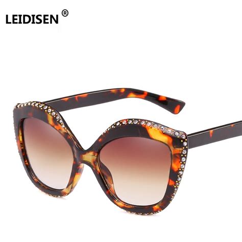 leidisen new oversized cat eye sunglasses women brand luxury fashion rhinestone sun glasses