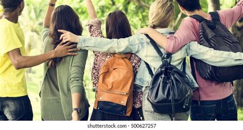 Diverse Group Young People Bonding Outdoors Stock Photo 500627257