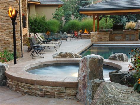 See more ideas about outdoor spa, outdoor, outdoor shower. Stone Spa and Outdoor Kitchen Area | HGTV