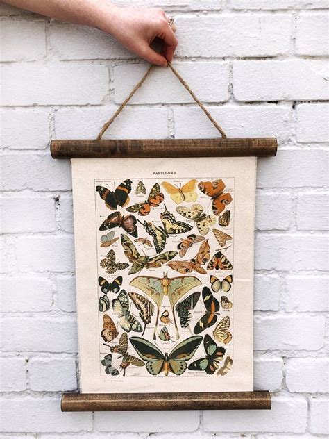Vintage Butterfly Print Hanging Canvas Wood Frame