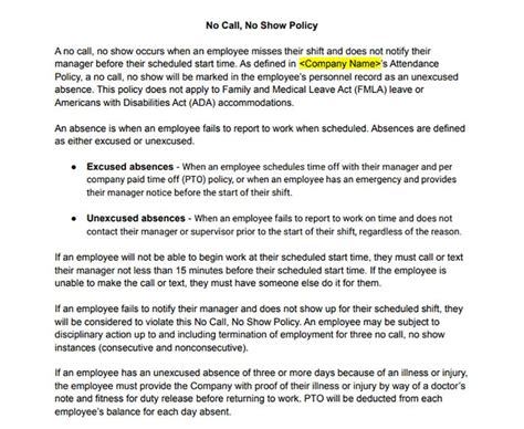 No Call No Show Policy How To Create One Free Policy Template