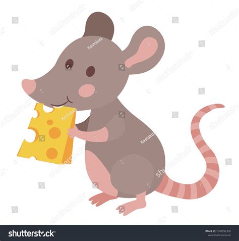 Cute Cartoon Mouse Eating Cheese Vector Illustrationmousecartooncute