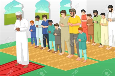 A Vector Illustration Of Muslims Praying In A Mosque Illustration