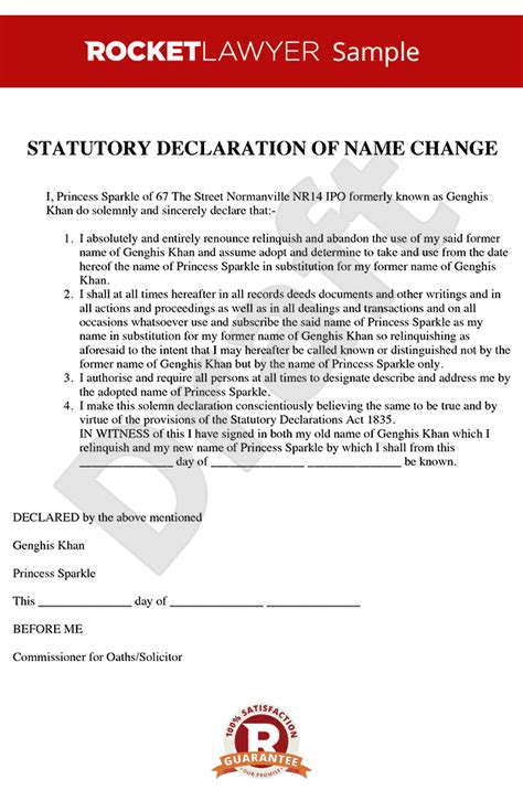 Statutory Declaration Name Change Statutory Declaration Change Of Name