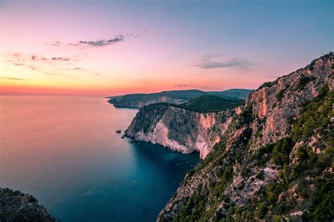 Download Horizon Nature Cliff Ocean Zaykanthos Greece Coastline Hd