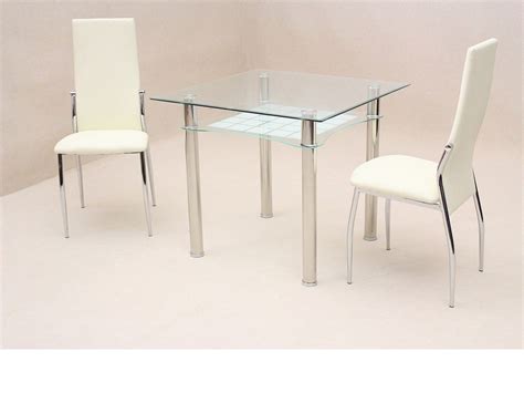 Small Square Clear Glass Dining Table And 2 Chairs Homegenies