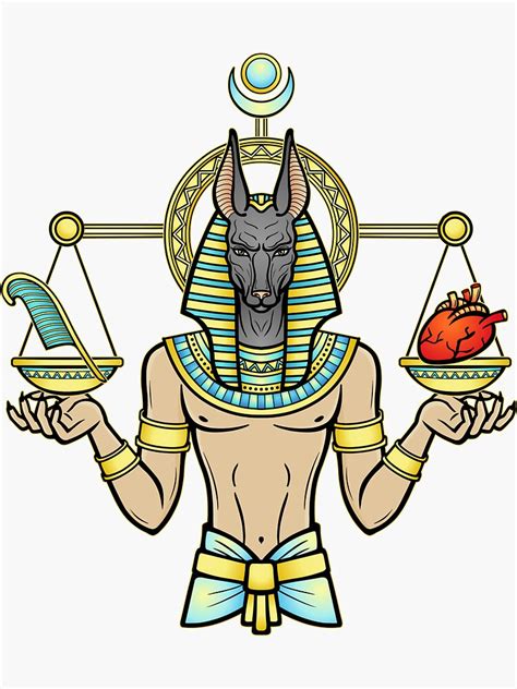 Pegatina Retrato De Animación El Dios Egipcio Anubis Mide El Corazón