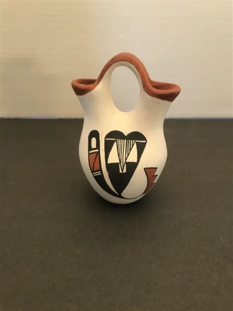 Vintage Jemez Pueblo Polychrome Wedding Vase By Isleta Pueblo Signed