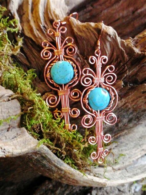 Turquoise Howlite Wire Wrapped Earring Copper Wire Wrapped