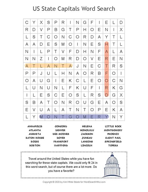 Us State Capitals Word Search By School Pastimes Tpt Usa State Word