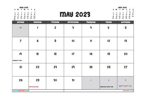 Free Printable May 2023 Calendar 12 Templates Zohal