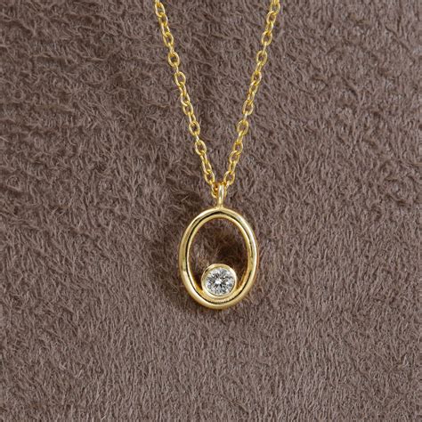 Diamond Solitaire Pendant Necklace 14k Solid Gold Oval Etsy