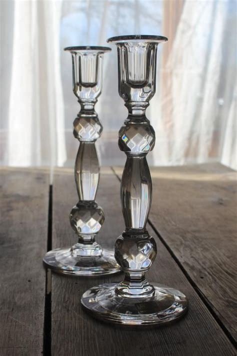 Vintage Mikasa Crystal Pair Of Tall Candlesticks Faceted Ball Stem