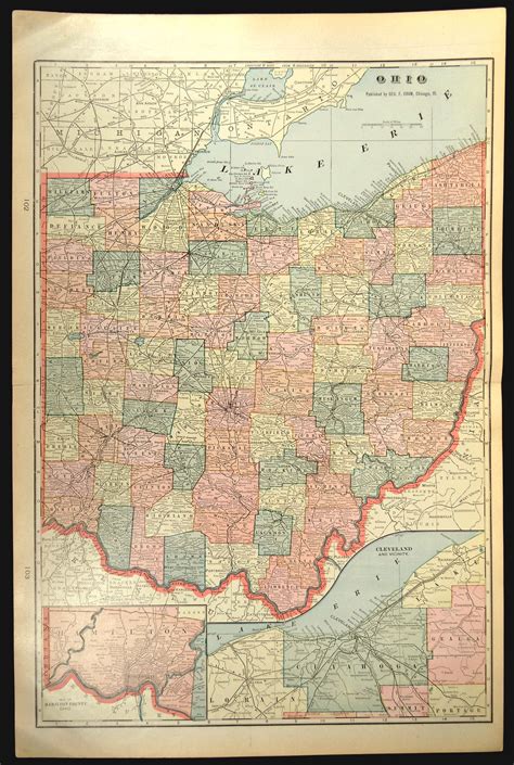 Ohio Map Of Ohio Wall Decor Art Large Antique Original T Etsy
