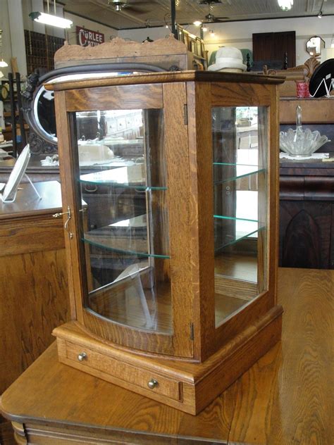 Small Oak Table Top Display Case With Curved Glass Door Bread