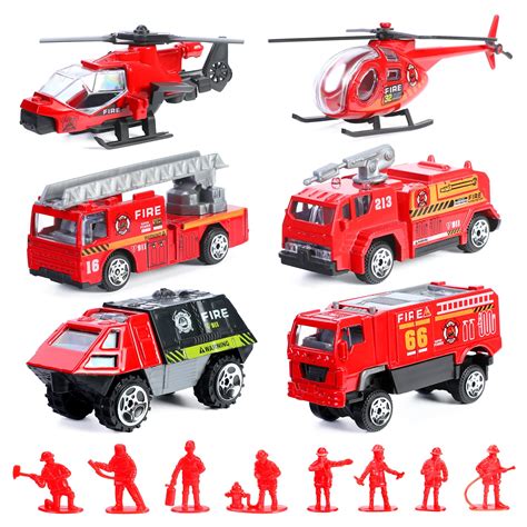 Buy 14 Pcs Fire Truck With Firefighter Toy Set Mini Die Cast Fire