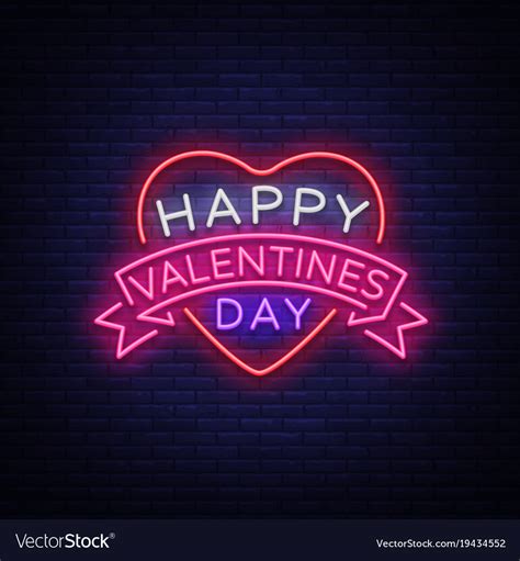 Happy Valentine S Day Is A Neon Sign Bright Light Vector Image