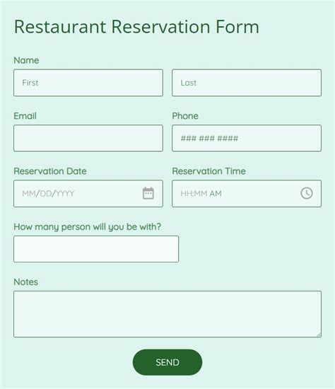Free Formal Dinner Reservation Form Template