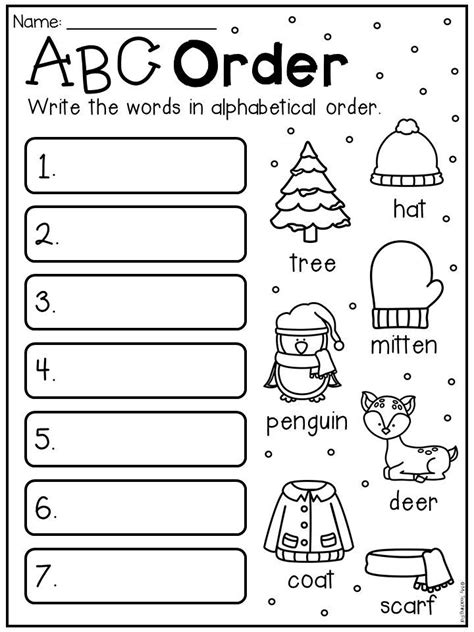 Order by the second letter. Winter Math and Literacy Worksheet Pack - First Grade ...