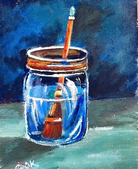 Mason Jar With Brush Future Lesson On How To Paint A Glass With Now In
