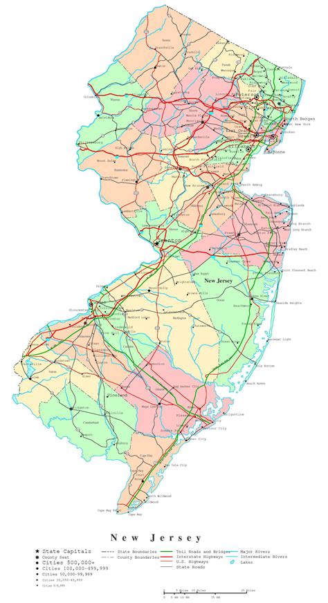Large Detailed Administrative Map Of New Jersey State With Highways